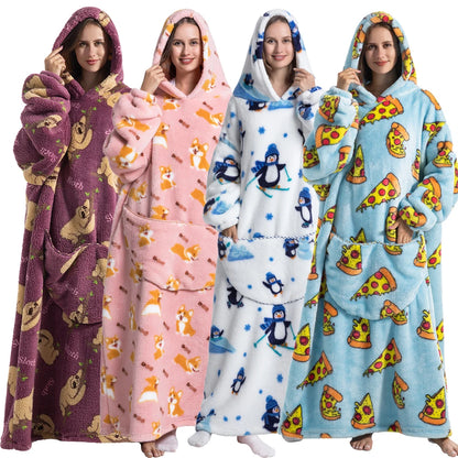 Oversized Blanket Hoodie – Plus Size Fleece Sweatshirt, Extra Long and Thick Warm Pullover for Winter