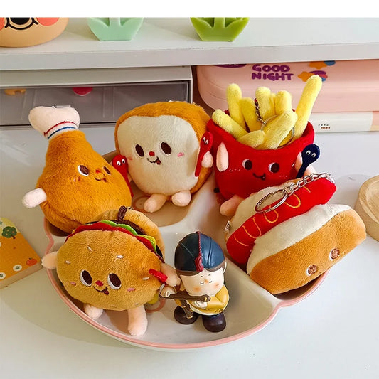 5-Piece Plush Keychain Set – Cute French Fries, Burger, and Drink Bag Charms, Car Accessories, and Gifts