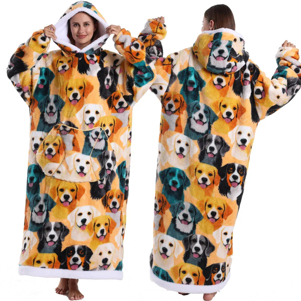 Wearable Dog Blanket Hoodie – Soft Oversized Fleece Pullover Sweatshirt, Extra Warm Winter Homewear