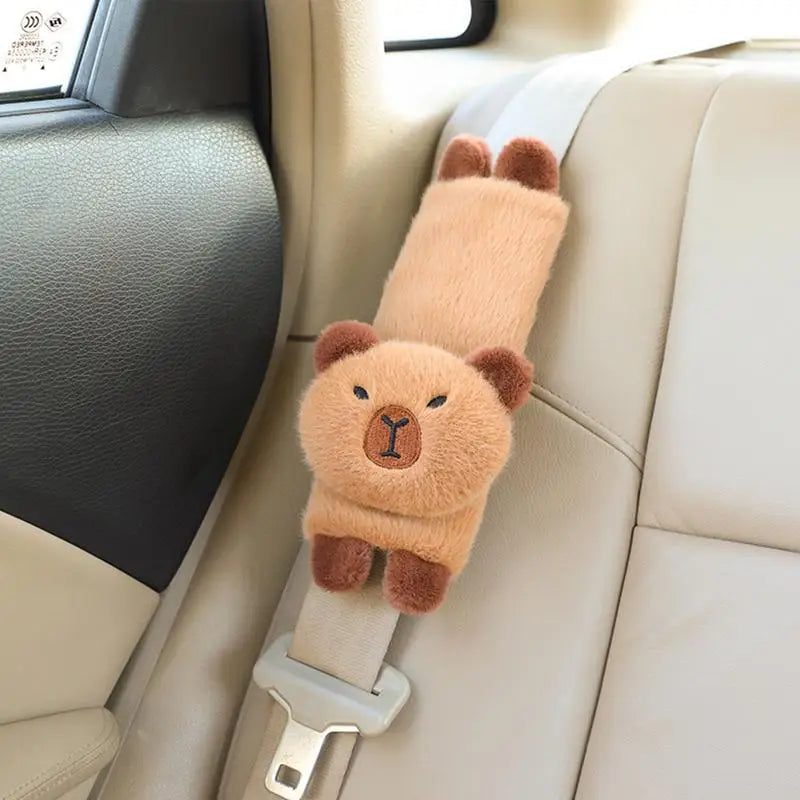 Capybara Car Seat Belt Pads – Cute Animal Headrest Pillow and Shoulder Strap Covers for Automotive Comfort
