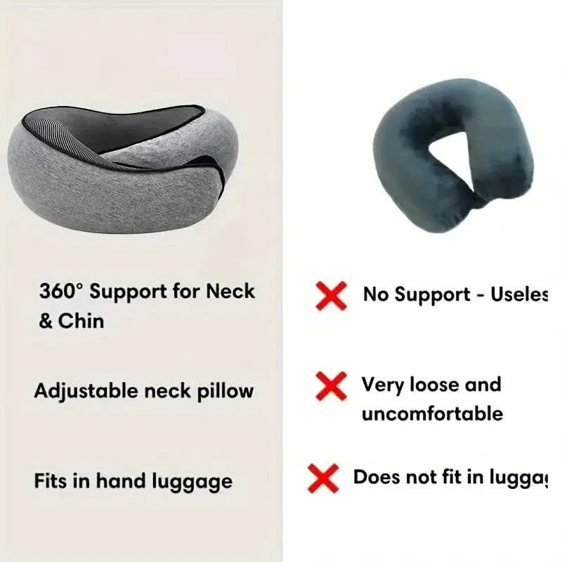 Memory Foam Travel Neck Pillow – U-Shaped Snail Design, Adjustable and Portable Neck Support for Sleep and Travel