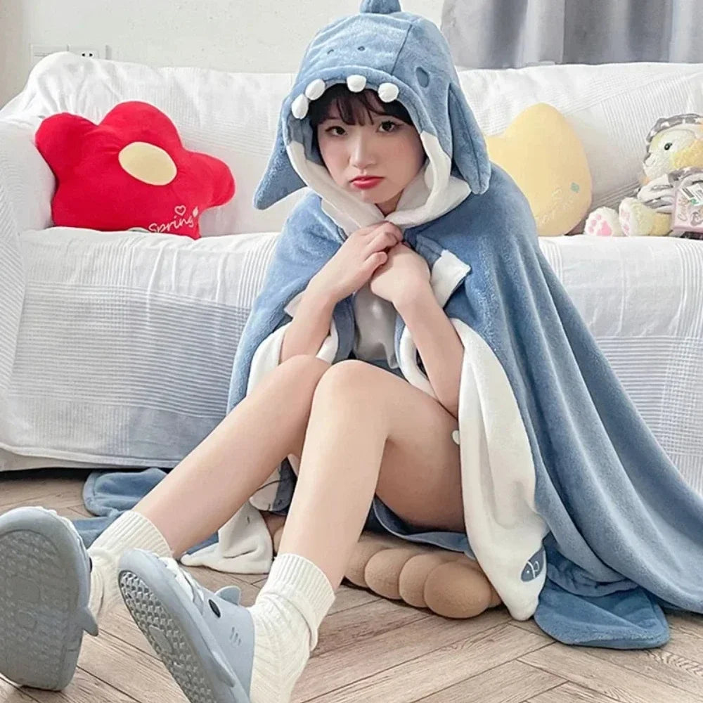 Cloak Blanket – Cute Cartoon Coral Fleece Shawl, Thickened Winter Wearable Blanket with Multiple Styles