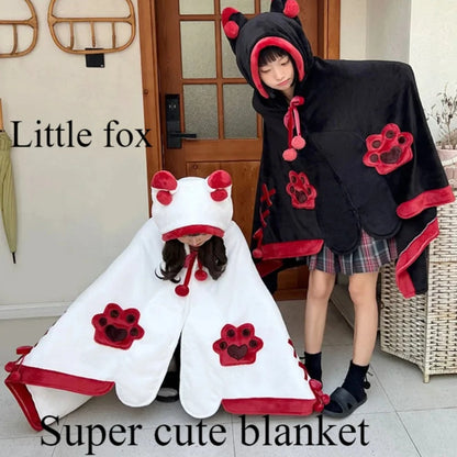 Cloak Blanket – Cute Cartoon Coral Fleece Shawl, Thickened Winter Wearable Blanket with Multiple Styles