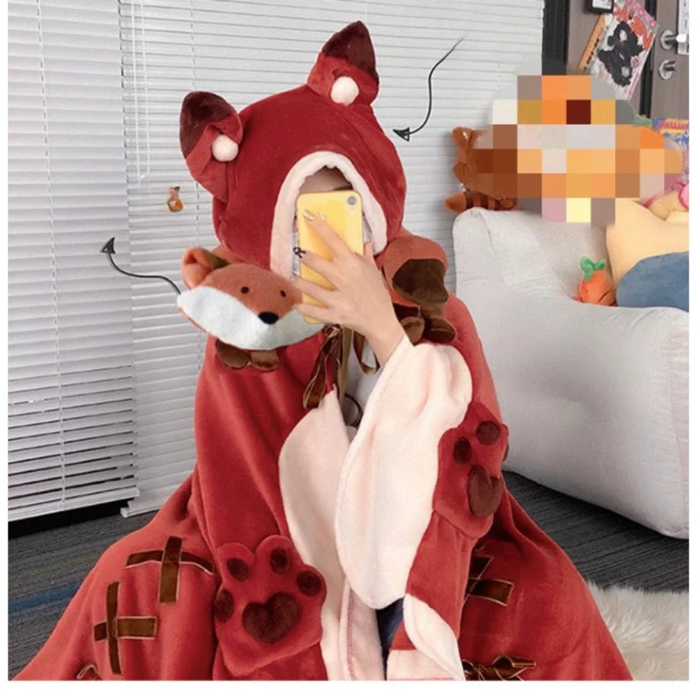 Cloak Blanket – Cute Cartoon Coral Fleece Shawl, Thickened Winter Wearable Blanket with Multiple Styles