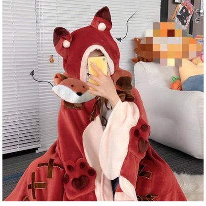 Cloak Blanket – Cute Cartoon Coral Fleece Shawl, Thickened Winter Wearable Blanket with Multiple Styles