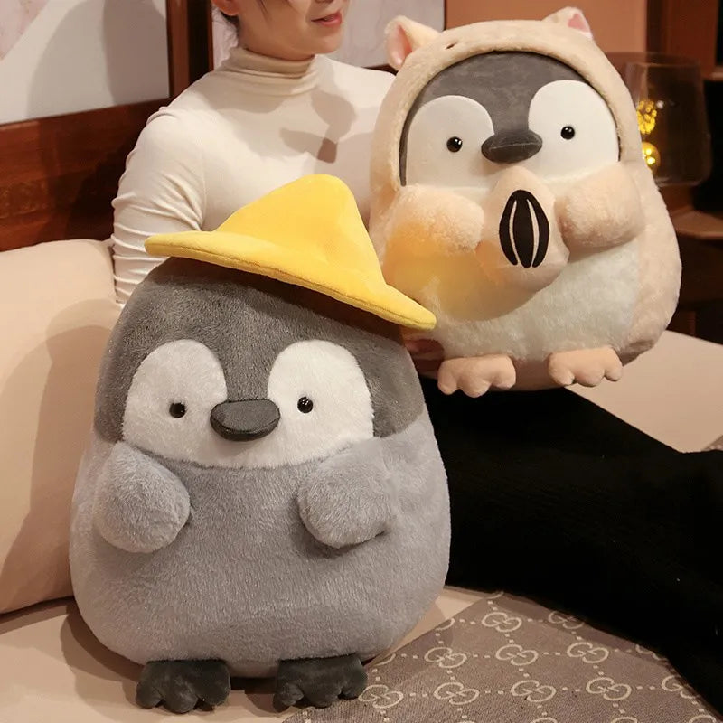 Kawaii Penguin Plush – Soft Cartoon Animal Doll with Hamster Hat, Adorable Stuffed Gift for Home or Special Moments