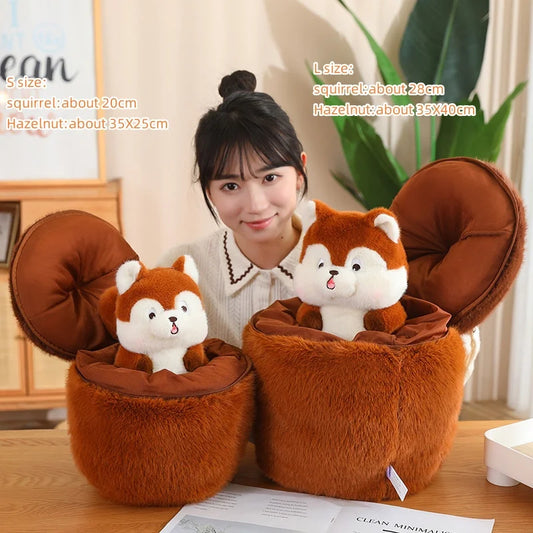 Squirrel Hazelnut Plush – Kawaii Anime-Inspired Plushie, Squirrel Hiding in Hazelnuts  Cushion Bag and Cute Gift