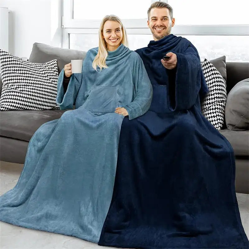 Wearable Flannel Blanket – Soft Sleeve Blanket with Large Pocket, Anti-Static Cozy Throw for Sofa, TV, and Home