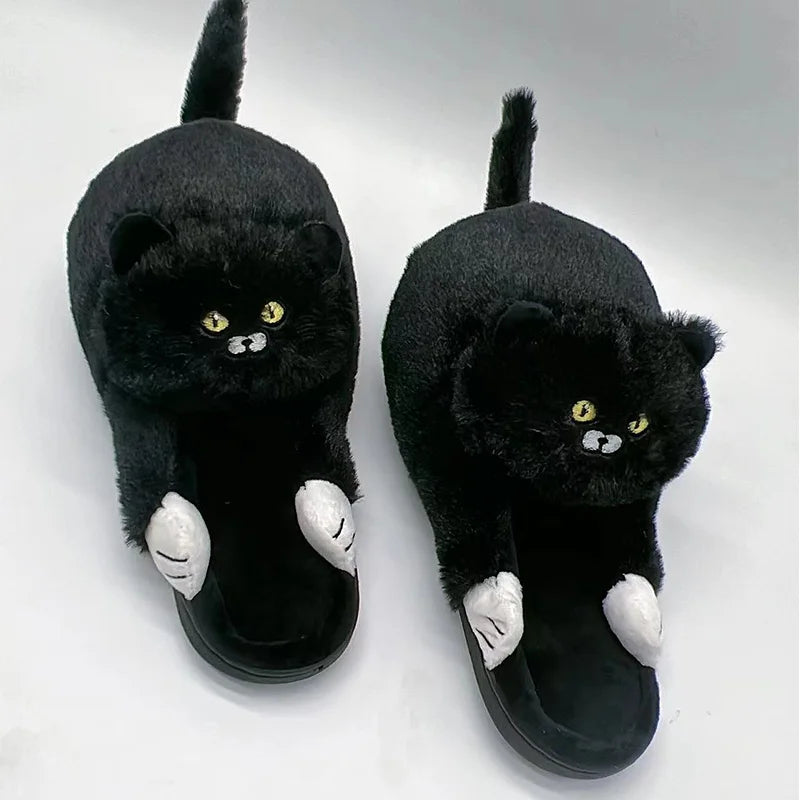 Cuddly Hug Cat Slippers – Kawaii Furry Winter Home Slides , Cute White Mules, Cozy Indoor Shoes, Perfect Gift