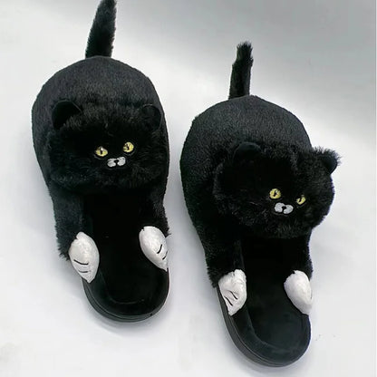 Cuddly Hug Cat Slippers – Kawaii Furry Winter Home Slides , Cute White Mules, Cozy Indoor Shoes, Perfect Gift