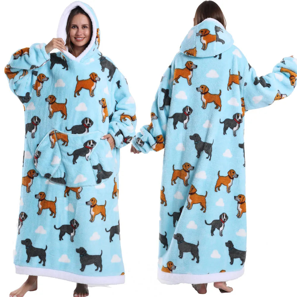 Wearable Dog Blanket Hoodie – Soft Oversized Fleece Pullover Sweatshirt, Extra Warm Winter Homewear