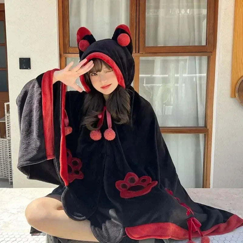 Cloak Blanket – Cute Cartoon Coral Fleece Shawl, Thickened Winter Wearable Blanket with Multiple Styles