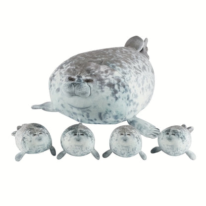 Plush Seal Pillow – Chubby Sea Lion with Four Baby Seals, Soft Stuffed and Unique Decorative Gift