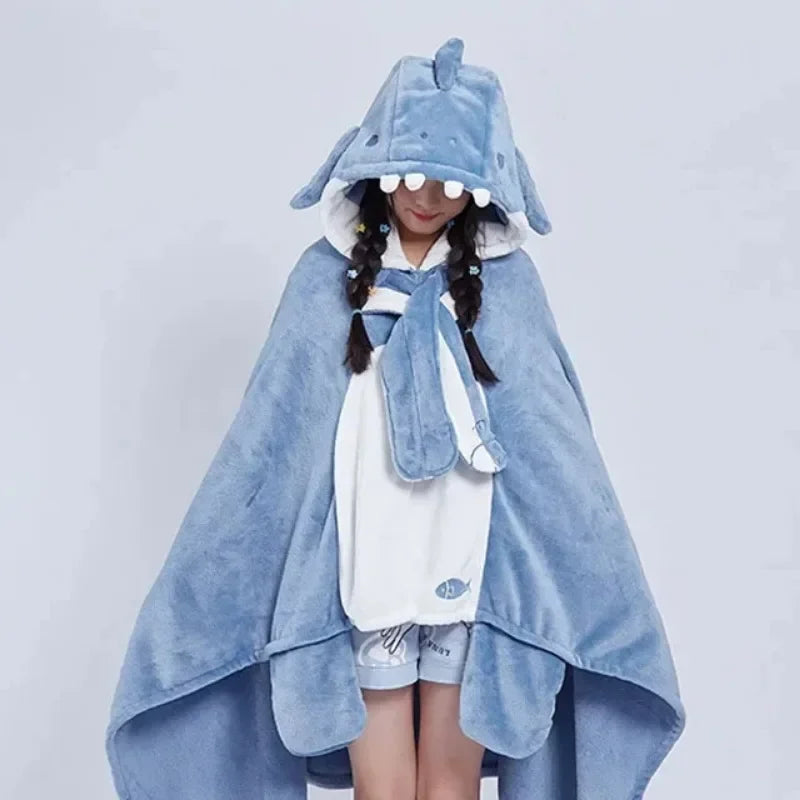 Cloak Blanket – Cute Cartoon Coral Fleece Shawl, Thickened Winter Wearable Blanket with Multiple Styles