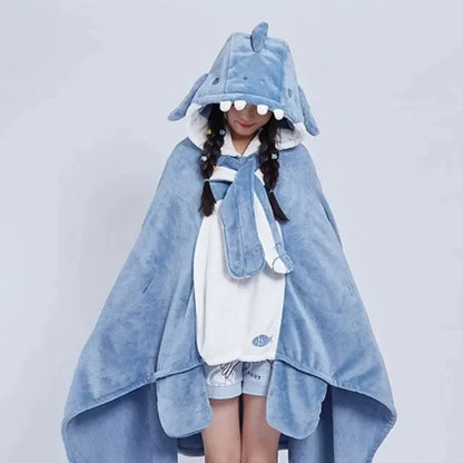 Cloak Blanket – Cute Cartoon Coral Fleece Shawl, Thickened Winter Wearable Blanket with Multiple Styles
