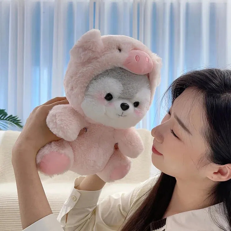 Kawaii Dog Plush – Soft Stuffed Husky in Pig Cosplay, Creative Animal-Inspired Pillow and Cute Decorative Gift