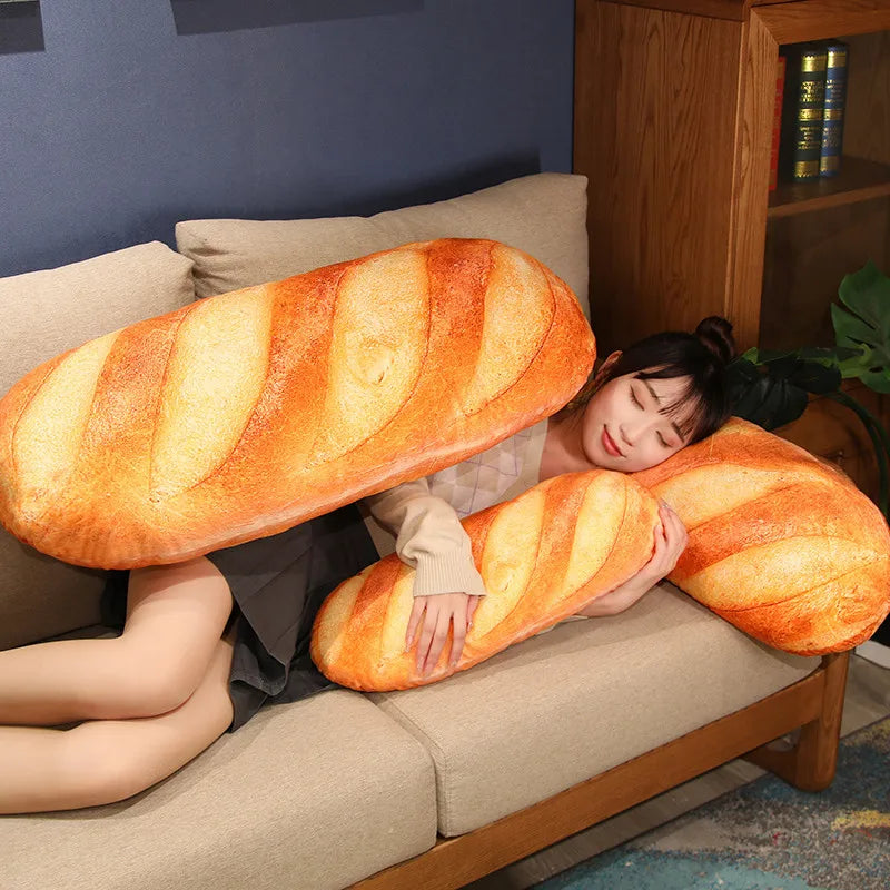 French Bread Plush Pillow – Soft Stuffed Food Plushie, Printed Baguette Design, Sleeping Companion and Gift