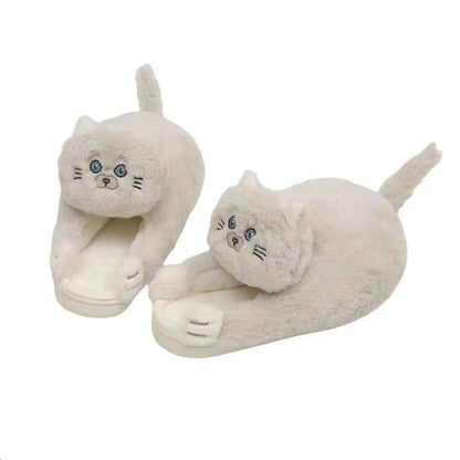 Cuddly Hug Cat Slippers – Kawaii Furry Winter Home Slides , Cute White Mules, Cozy Indoor Shoes, Perfect Gift
